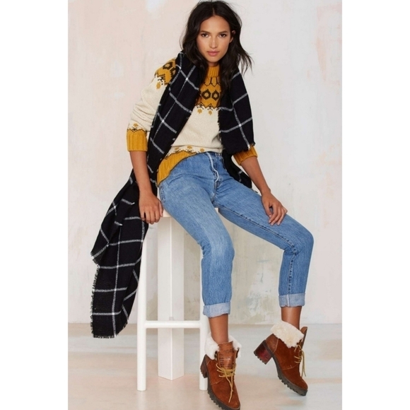 Nasty Gal J.O.A. Malia Mock Neck Sweater JOA Chunky Knit Fair Isle - Picture 3 of 16